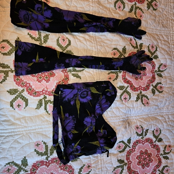 RARE 80s Betsey Johnson Punk Label 3 Pc Matching Iris Set Corset Gloves - Picture 3 of 4